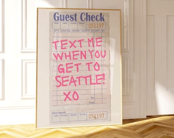 Seattle Wall Art, Retro Washington Poster, Guest Check Art Print, Y2K Print, Trendy Seattle Map Print, Text Me When You Get to Seattle, PNW