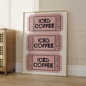 Retro Tickets Wall Art, Iced Coffee Art Print, Y2K Aesthetic Poster, Maximalist Preppy Art, Disco Aesthetic Art, Coffee Bar Art, Coffee Gift