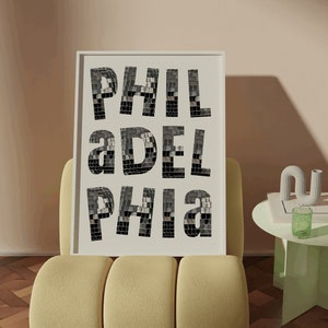 Philadelphia Disco Letters Wall Art, Trendy Philly Wall Art, PHL Cityscape Art Print, Philadelphia Pennsylvania Art, Philly Art Illustration