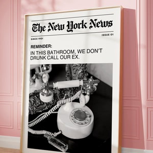 Girly Badezimmer Wandkunst, Y2K Ästhetische Badezimmer Kunst, Maximalist Adrette Poster, Trendige Überschrift Art Print, Freche Badezimmer Kunst, Drunk Dial Ex