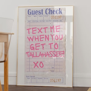 Tallahassee Wall Art, Floryda Art Print, Preppy Poster, Travel Art, Wyślij mi SMS-a, gdy dotrzesz do Tallahassee, Spersonalizowany plakat z czekiem dla gości, Bar Cart