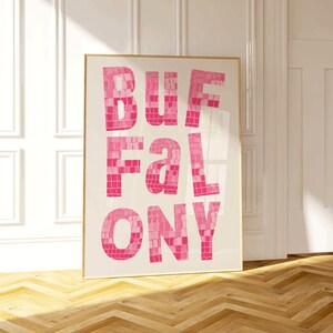 Arte de parede com letras Buffalo Disco, arte moderna de parede de búfalo, impressão de arte urbana BUF NY, arte de Buffalo Nova York, ilustração artística 716, presente BUF