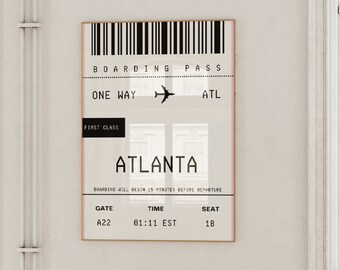 Atlanta Wall Art, Atlanta Boarding Pass, Retro Georgia Dorm Decor, Y2K Gallery Wall, Custom City Print, ATL Poster, 404 Poster, Travel Art