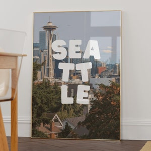 Arte de pared de Seattle, póster retro de Washington, impresión artística del horizonte de la ciudad de Seattle, Washington, impresión Y2K, arte de pared de ubicación personalizado, regalo de Seattle
