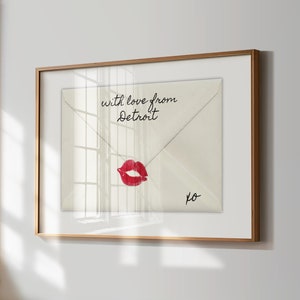 Arte de parede de Detroit, impressão de arte de Michigan, com amor de Detroit, presente da Motor City, impressão de arte de localização personalizada, impressão de arte de carta de amor Coquette,