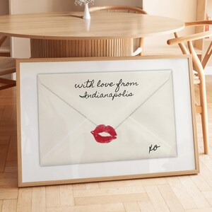 Indianapolis Indiana Wall Art Print, With Love From Indianapolis, Coquette Art Print, Love Letter Print, Custom Location Print, Moving Gift