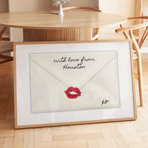 Houston Wall Art, Texas Art Print, With Love From Houston, aangepaste locatie Art Print, Coquette Love Letter Art Print, Texas Post Card Poster