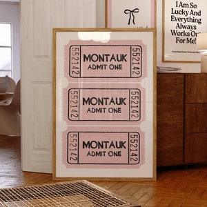 Arte de parede de Montauk, impressão de arte moderna de Hamptons, decoração de quarto de coquete, arte de parede de cheque de convidado, impressão de arte de Long Island, pôster rosa formal, dinheiro antigo