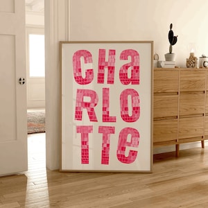 Charlotte Disco Letters Wall Art, Trendy Charlotte Wall Art, CLT Cityscape Art Print, North Carolina City Art, City Illustration, NC Map Art
