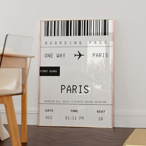 Arte de la pared de París, impresión de viaje de tarjeta de embarque, decoración de la habitación de coqueta, arte imprimible Y2K, impresión de arte de la chica del centro, arte personalizado de la pared de la ciudad, Girlycore