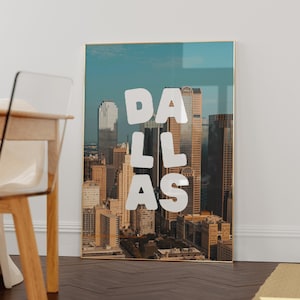 Dallas Wall Art, Retro Texas Home Decor, Dallas Skyline Art Print, Trendy Dallas TX Illustration, Dallas Moving Gift Idea, TX Gallery Wall