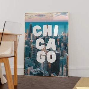 Chicago Wall Art, Retro Chicago Cityscape Art Print, Trendy CHI Art Print, Chicago Skyline Art, Illinois Illustration, Custom Travel Poster