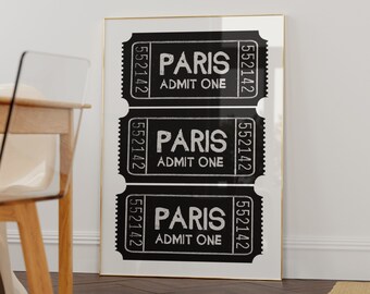 Väggkonst i Paris, Coquette-rumsdekor, utskrivbar konst från 2000-talet, konsttryck med tjej i centrum, anpassad väggkonst med stadsmotiv, Girlycore, anpassat konsttryck med biljetter