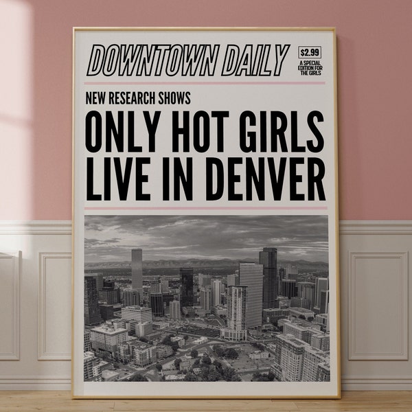 Denver Wall Art, Retro Colorado Home Decor, Trendy DEN Art Print, Y2K Newspaper Headline Art, Denver Illustration, Magazine Cover Wall Art