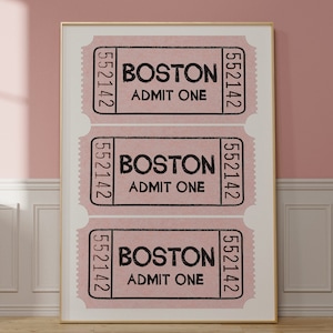 May include: Three pink ticket stubs with the word "BOSTON" and the text "ADMIT ONE" printed on each. The ticket stubs have the number "552142" printed on the sides.