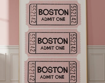 May include: Three pink ticket stubs with the word "BOSTON" and the text "ADMIT ONE" printed on each. The ticket stubs have the number "552142" printed on the sides.