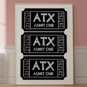 Austin Wall Art, Retro Texas Home Decor, Trendy ATX Art Print, Y2K Westerse esthetische kunst, Trendy Austin TX Illustratie, Geef één kaartjes toe