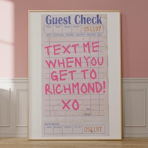 Richmond Virginia Wall Art, Richmond Guest Check Poster, Text Me When You Get to Richmond, Custom Location Print, Richmond Dorm Wall Art