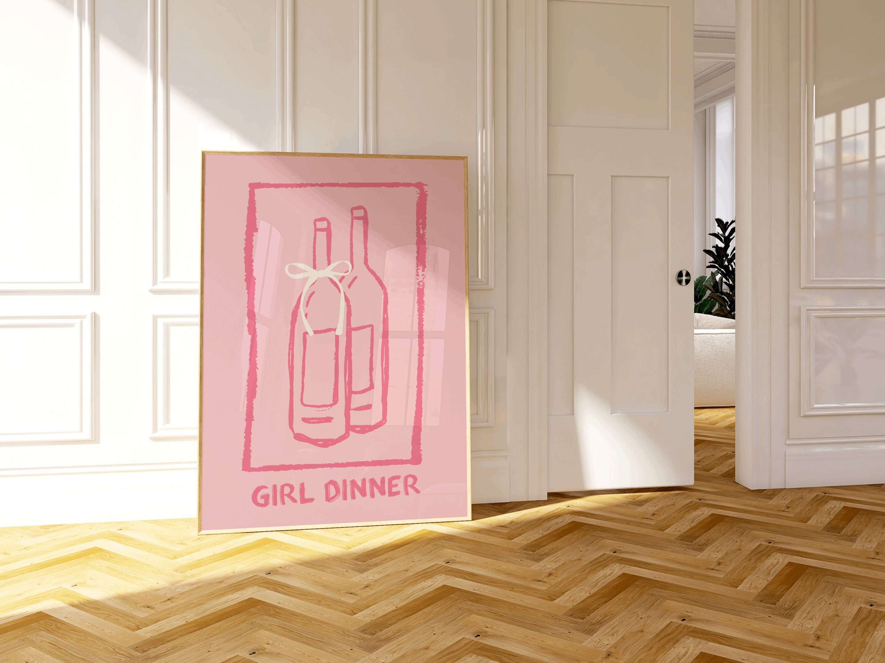 Coquette Room Decor, Girl Dinner Art Print, Balletcore Wall Art, Bow Print, Pastel Pink Wall Art, Old Money Aesthetic Decor Art, Chinoiserie
