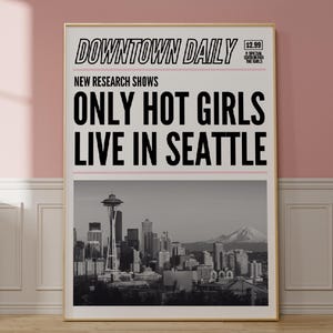 Arte mural de Seattle, póster retro de Washington, impresión artística de periódico Y2K, impresión de ciudad personalizada, impresión artística de titular, impresión artística de pared de dormitorio universitario