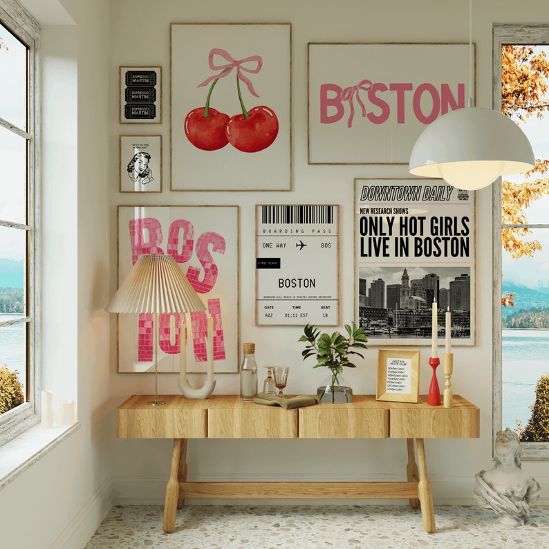 Boston Wall Art, Coquette Room Decor, Massachusetts Art Print, New