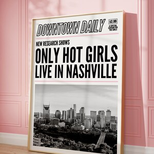 Nashville Wall Art, Retro Nashville Home Decor, Trendy Tennessee Art Print, Y2K Newspaper Headline Art, Trendy TN Illustration, Bar Cart Art image 5