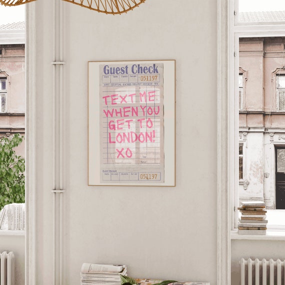 London Wall Art, Custom Guest Check Print, Coquette Room Decor, Y2K Decor, Downtown Girl Art Print, England Wall Art, United Kingdom Art