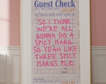Spicy Margarita Guest Check Poster Y2K Aesthetic Bar Cart Art Maximalist Preppy Art Print Funky Bar Cart Decor Another Round Cocktail Poster