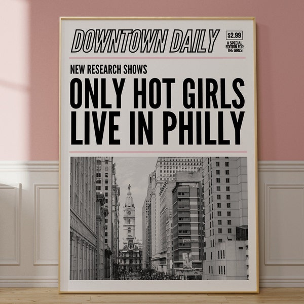 Philadelphia Wall Art, Retro Philly Home Decor, Trendy PHL Art Print, Y2K Newspaper Headline Art, Trendy Philly PA Illustration, Magazine