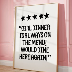 Girl Dinner Art Print Poster, Retro Kitchen Decor, Aesthetic Kitchen Wall Art, Disco Kitchen Art, Five Star Review Print, Red Kitchen Poster