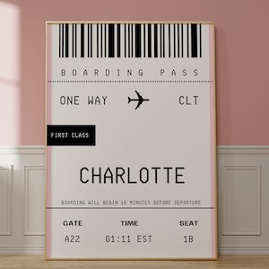 Charlotte Skyline Wall Art, Trendy Charlotte Wall Art, CLT Cityscape Typography Art Print, North Carolina Art, NC Map Home Decor, Queen City