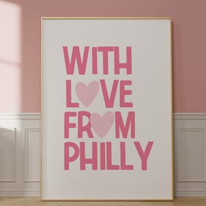 Philadelphia Wall Art, Dekoracja pokoju Coquette, Plakat PHL Cityscape, Sztuka Pensylwanii, Prezent z Filadelfii, Wydruk artystyczny Downtown Girl, Niestandardowy wydruk miejski