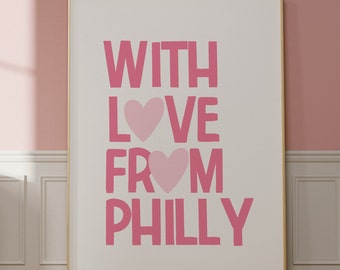 Philadelphia Wall Art, Coquette Room Decor, PHL Cityscape Poster, Pennsylvania Art, Philly Gift, Downtown Girl Art Print, Custom City Print