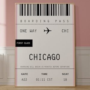 Arte della parete di Chicago, arredamento per la casa retrò di Chicago, stampa d'arte CHI alla moda, carta d'imbarco Y2K Chicago, illustrazione dell'Illinois, arte di stampa di viaggio di Chicago
