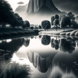 City Scape with Mountains Background