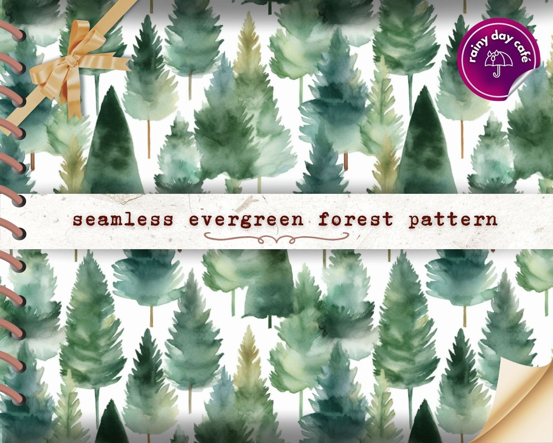 Watercolor Evergreen Tree Pattern Forest Digital Paper - Etsy