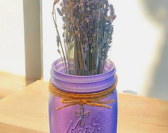 Dried Lavender Bouquet | Hand-Painted Mason Jar | Cottage Decor | Table Centerpiece | Mother’s Day