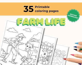 Libro da colorare per bambini Vita in fattoria / Pagine da colorare / Pagine da colorare digitali / Fogli di animali da fattoria / Colorazione di animali / Pagine stampabili