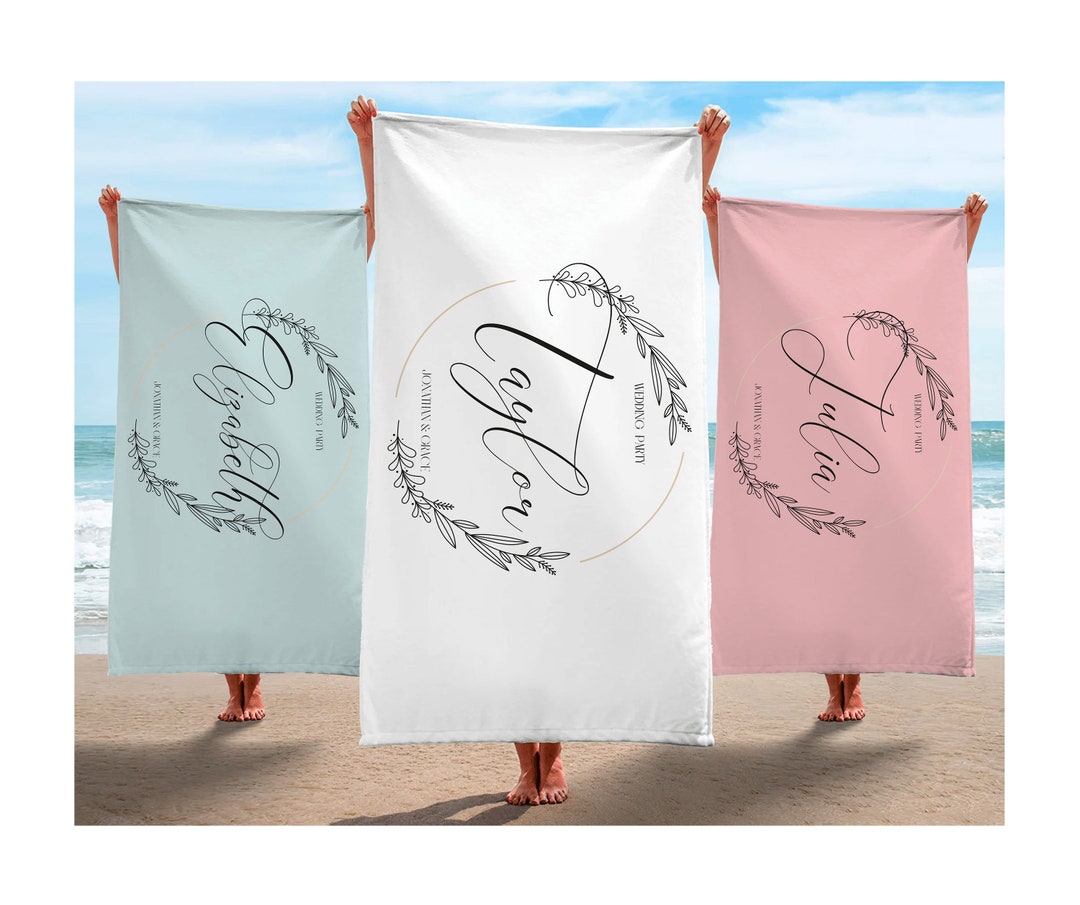 Bride and Bridesmaid Custom Beach Towel, Bride Beach Towel, Personalized Beach Towel, Custom