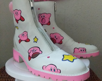 ONE OF A KIND Kirby Boots Maat 40 Zara Merk Nintendo Unieke laarzen Dames 9.5 Painted Boots