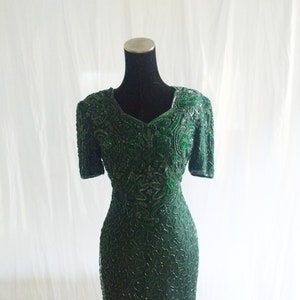 INCREDIBLE NOS 80&#39;s Green Sequin Stenay Cocktail Dress Size 6