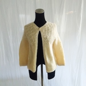 Vintage Mohair Oma Pullover Damen Größe M Creme weich gemütlich gewebt kokett