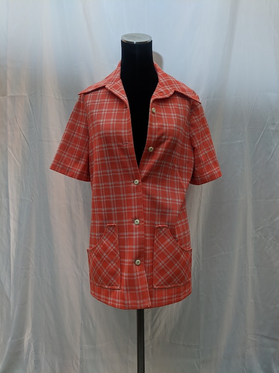 Peach Gingham Women's 1970s Pantsuit