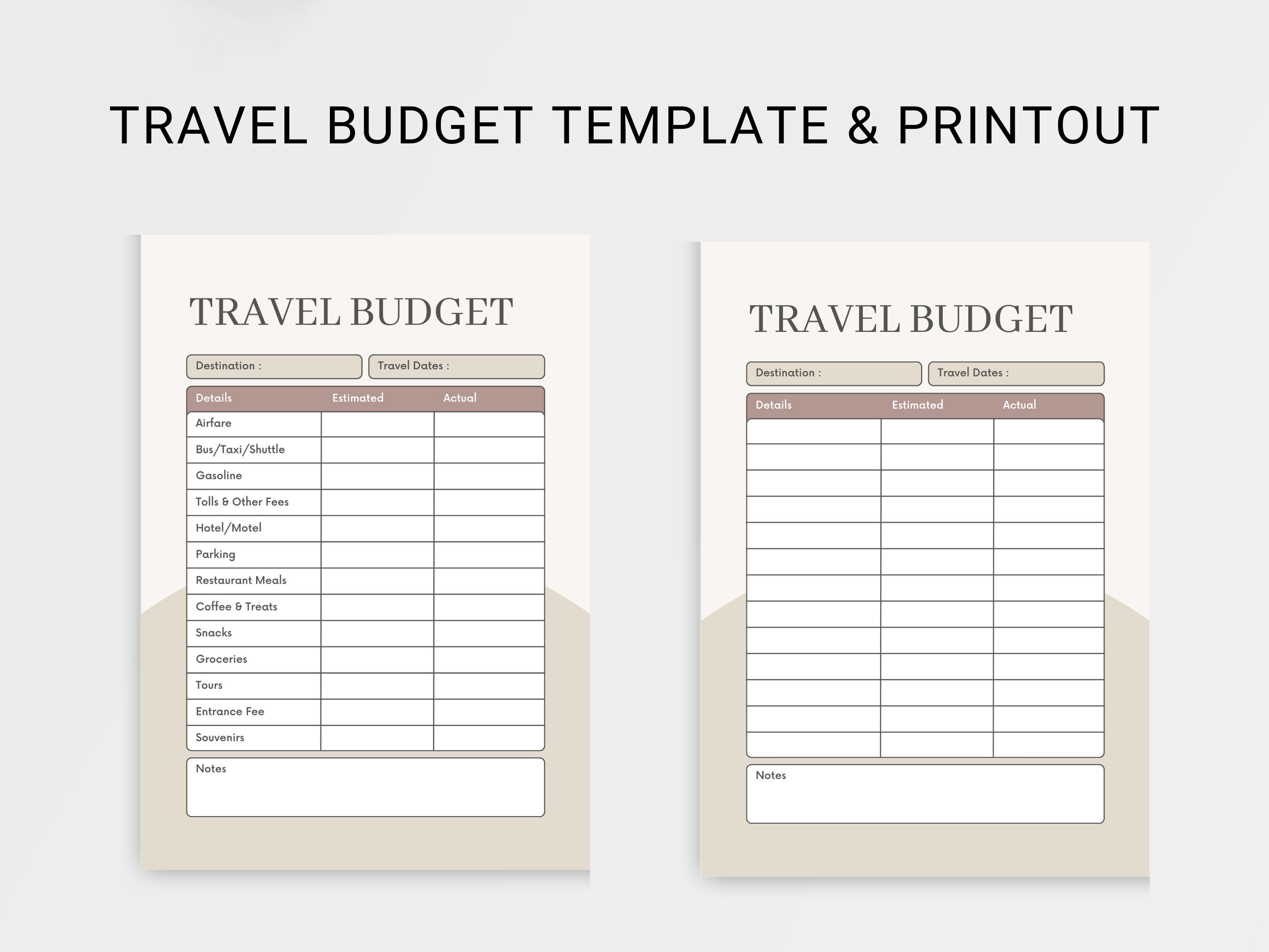 Travel Budget Printout, Travel Budget Template, Travel Budget, Travel