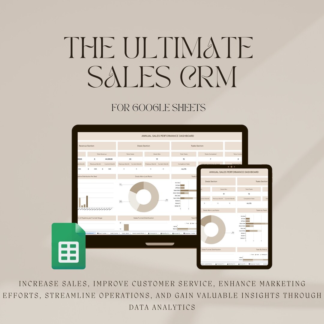 Customizable Sales CRM Google Sheets Dashboard for Sales Pipeline