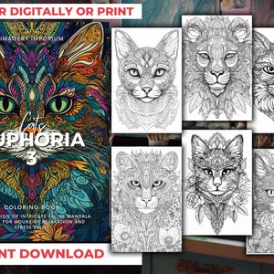 Stress, Anxiety Relief, Cat Coloring Pages, Intricate Mandala Designs. Instant Download. Perfect for Adults. 50 Digital Pages, Cat Lover