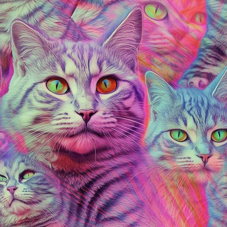 Kitsch Kitten3 Digital Paper, Seamless Cat Themed Digital Pattern ...