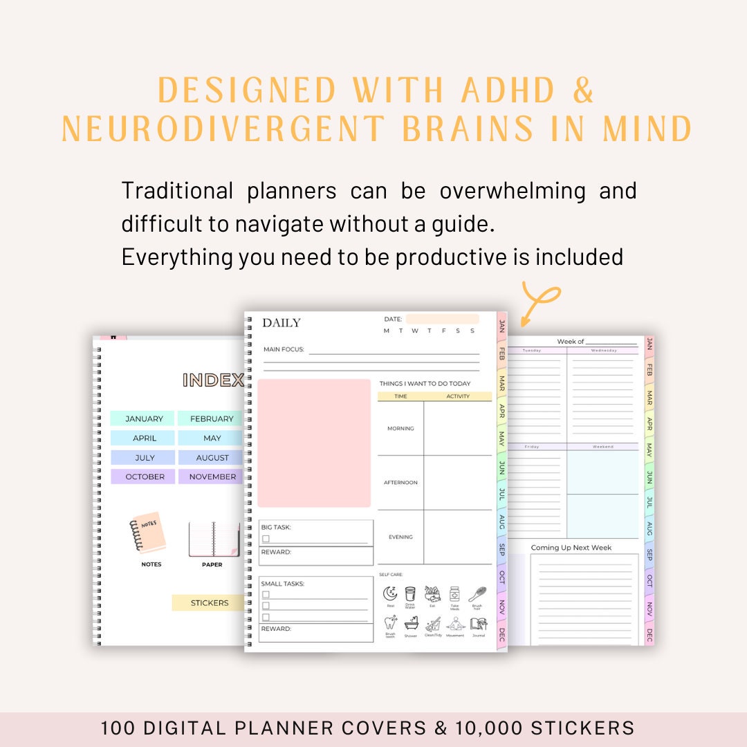 ADHD Digital Planner, ADHD Planner, Undated ADHD Digital Planner for ...