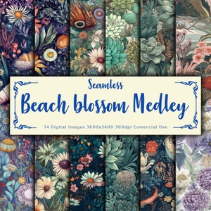 Digital Paper Beach Floral Medley - Bold Bright Flower Background - 12 Designs - 12x12in - Commercial Use - Floral Sublimation - Seamless