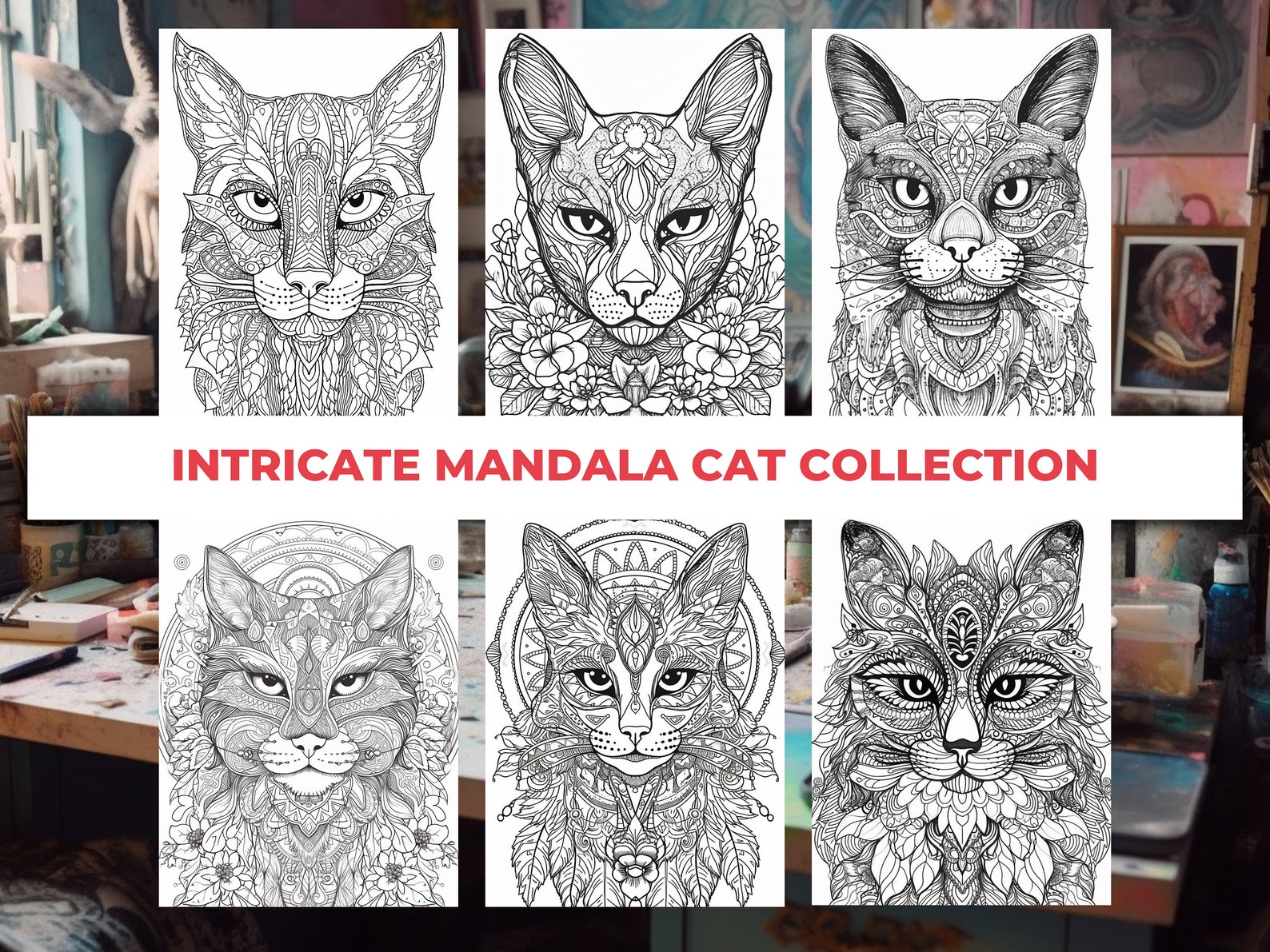 Stress, Anxiety Relief, Cat Coloring Pages With Intricate Mandala ...